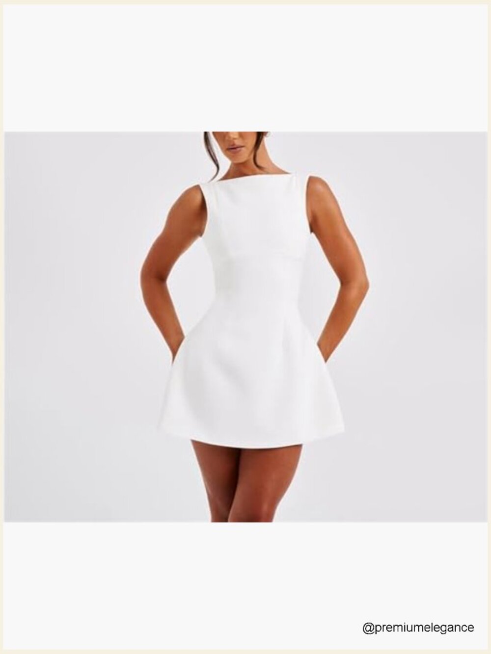 Sleeveless Boat Neck A-Line Backless Mini Dress Formal Graduation Party - Picture 4 of 7